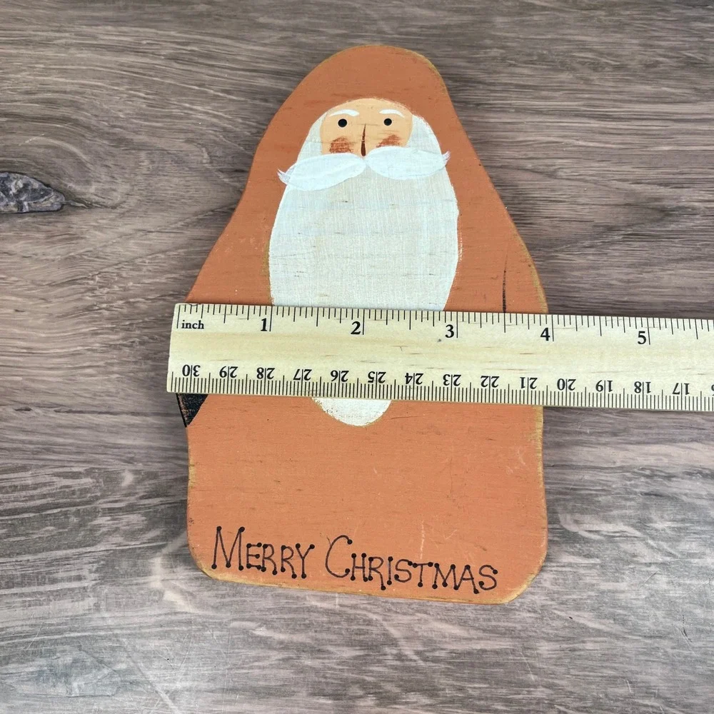 Hand‎ Painted Santa Figurines Orange Tabletop Primitive Rustic Wood Set of 2